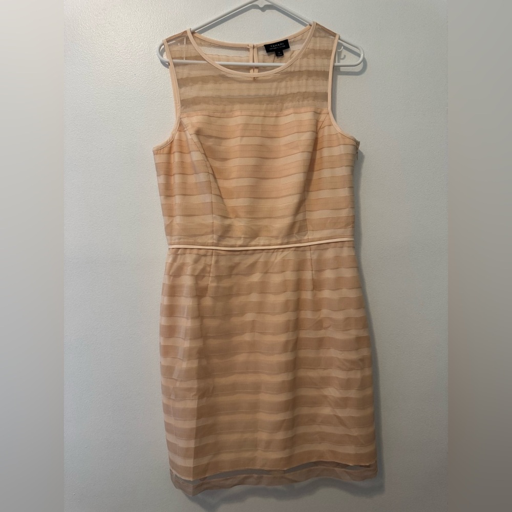 Tahari Tan Sheath Midi Dress Sleeveless Crew Neck